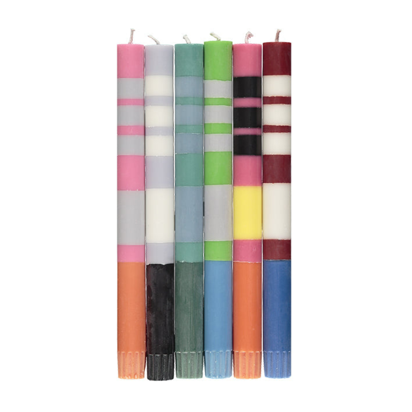 S/6 Mixed Pack of all 3 Stripes Dinner Candles