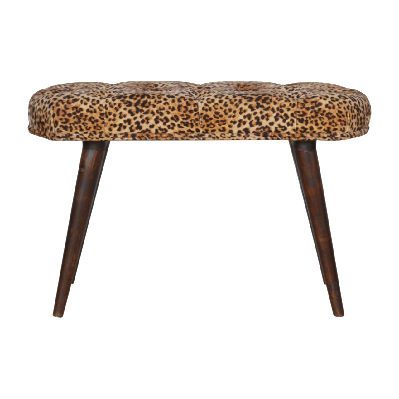 Solid Wood Leopard Print Deep Button Upholstered Bench, Brown