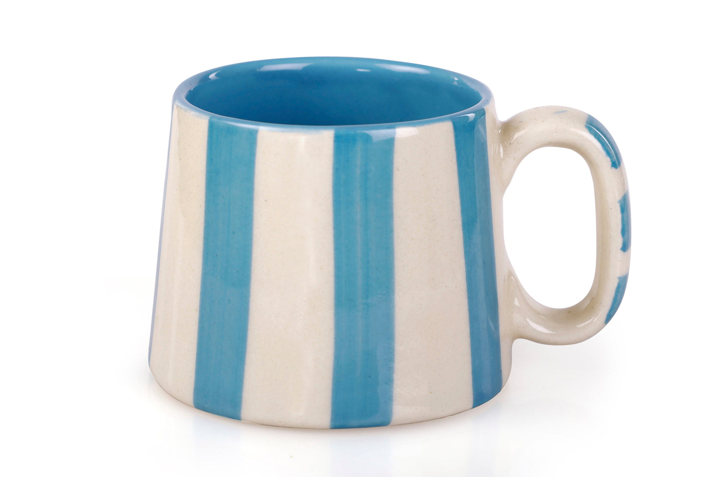Ceramic Aqua Blue Stripe  Coffee cup - 3.5 x 2.5 Inches ( Set of 2 )