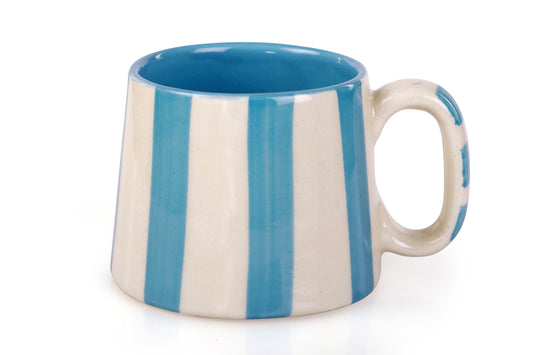 Ceramic Aqua Blue Stripe  Coffee cup - 3.5 x 2.5 Inches ( Set of 2 )
