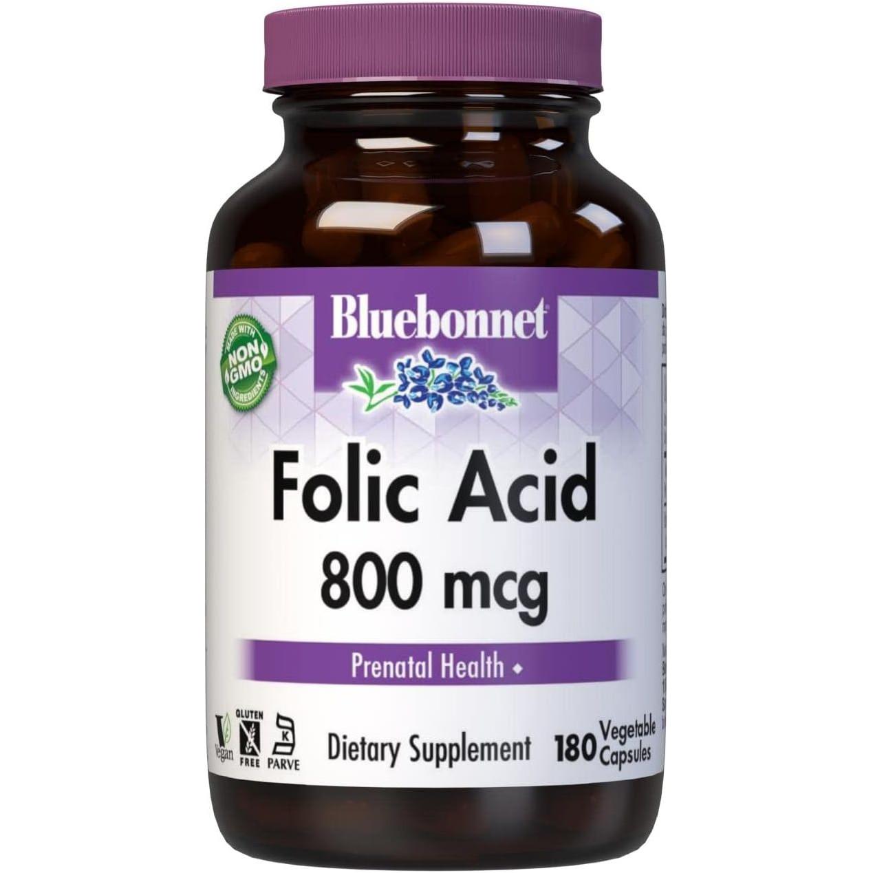 Bluebonnet Nutrition - Folic Acid 800 mg.  90 Vegetarian Capsules