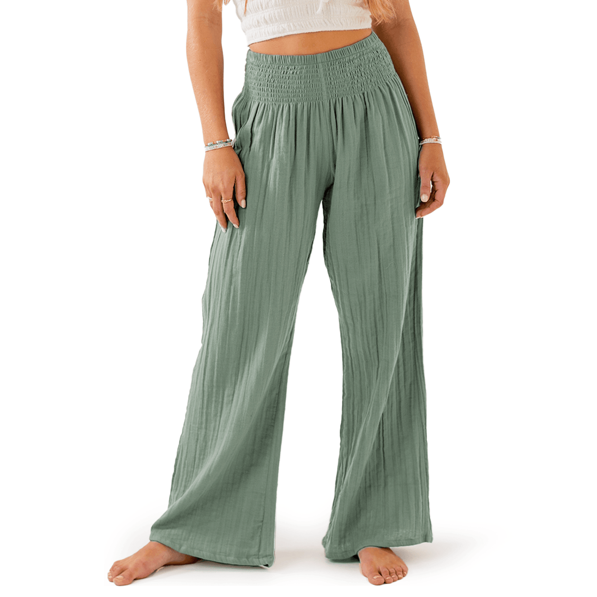 Sage Escape Wide-Leg Cotton Pants