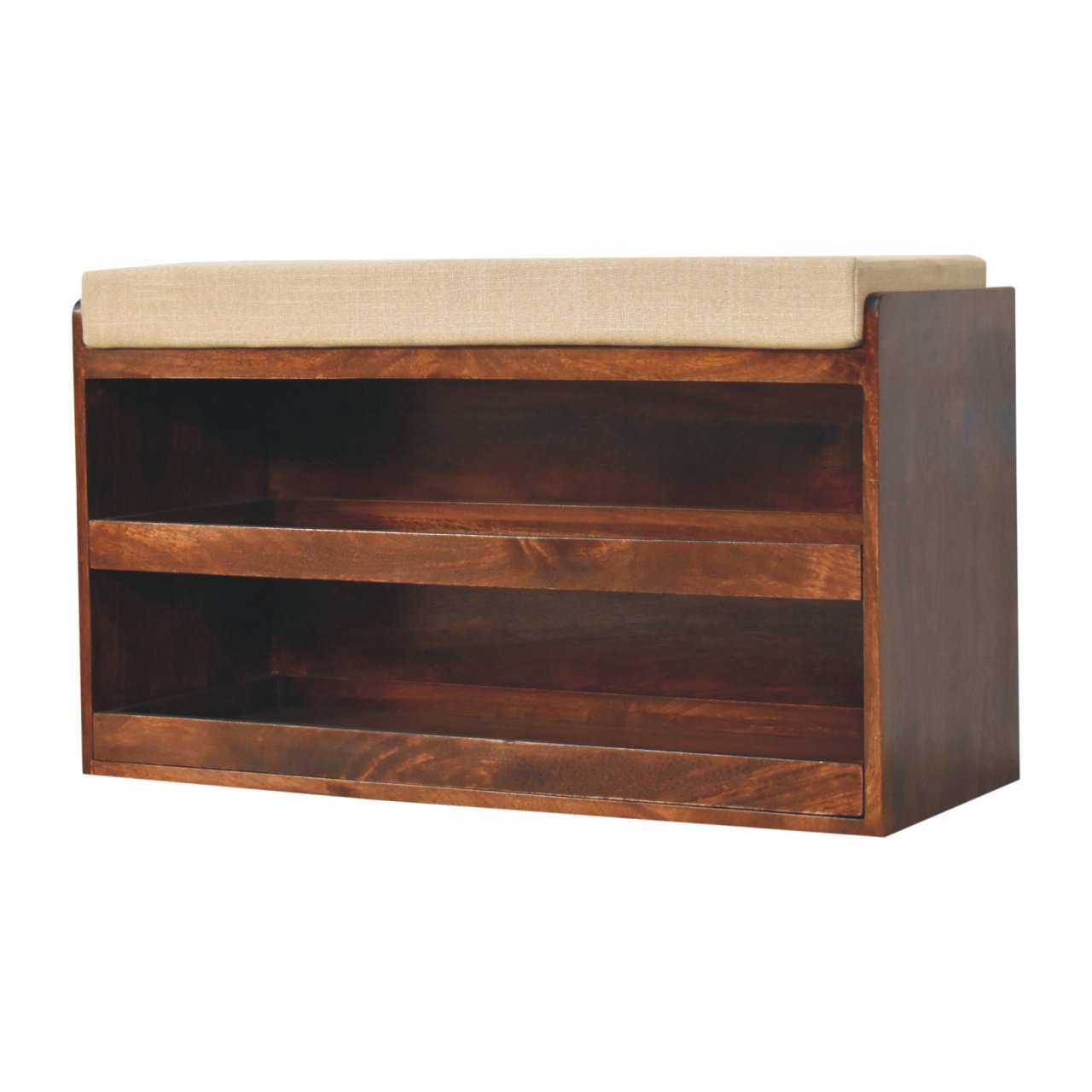 Solid Wood California Walnut & Mud Linen Pull out Shoe Bench