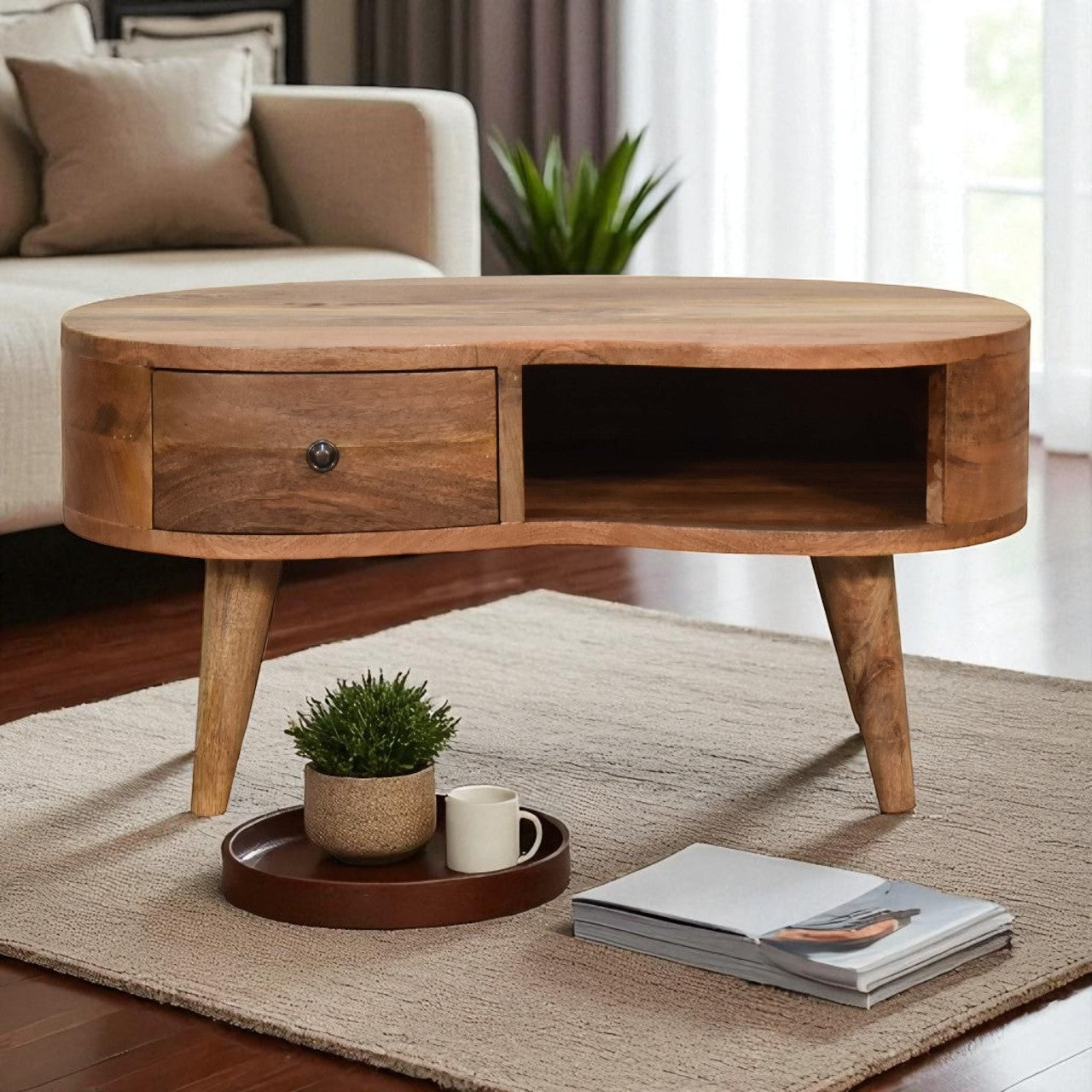Solid Wood Mini Oak-ish Wave Coffee Table