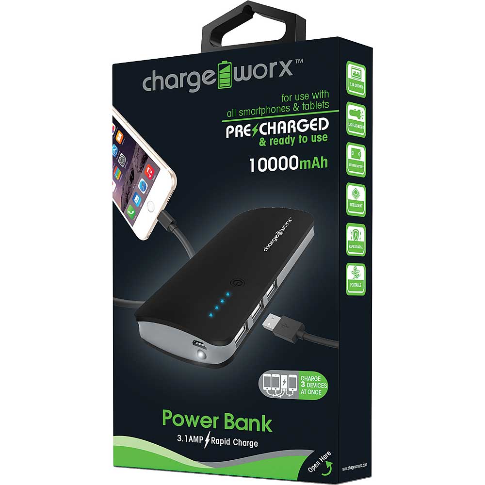 ChargeWorx CX6740 10000mAh Lithium-Ion Triple USB Portable Power Bank