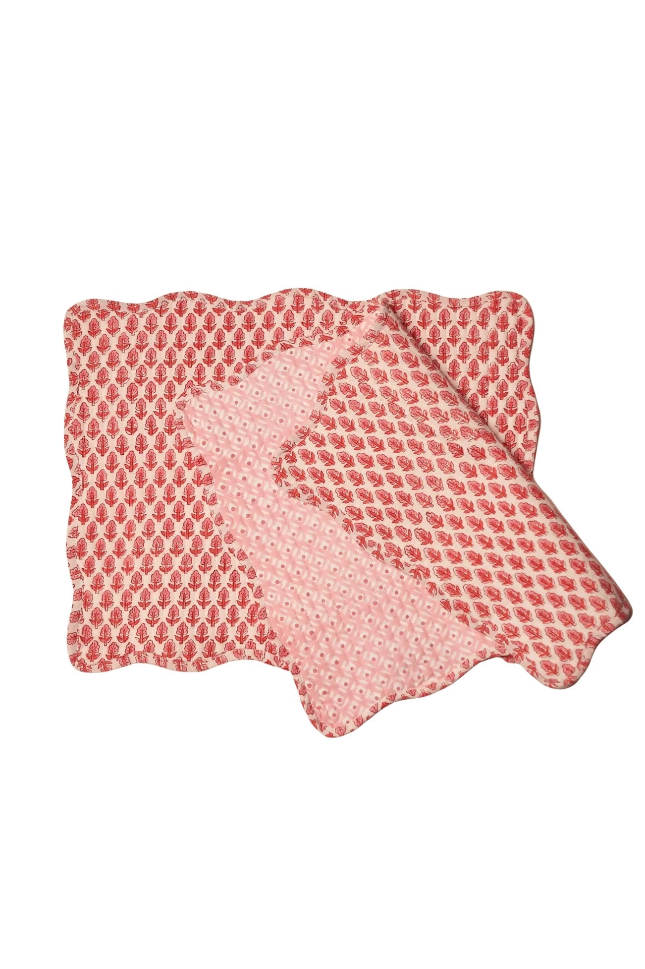 S/2 Bougainvillea Block Print Quilted Reversible Placemats