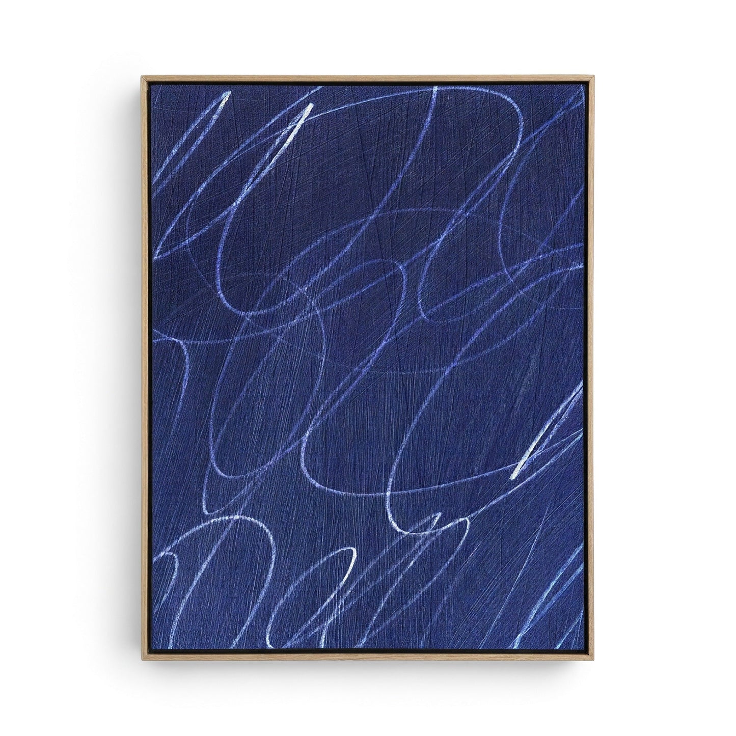 Gestural Marks in Deep Ocean Framed Canvas Wall Art