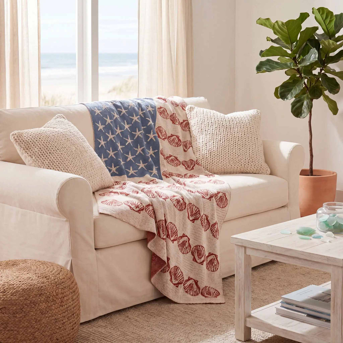 Coastal Flag - Cotton Sustainable Knit Flag/Americana Throw Blanket