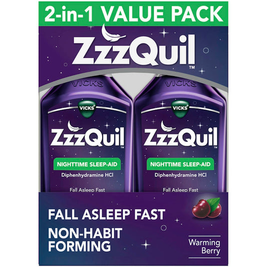 Vicks ZzzQuil Nighttime Sleep Aid Liquid, Diphenhydramine HCI Warming Berry