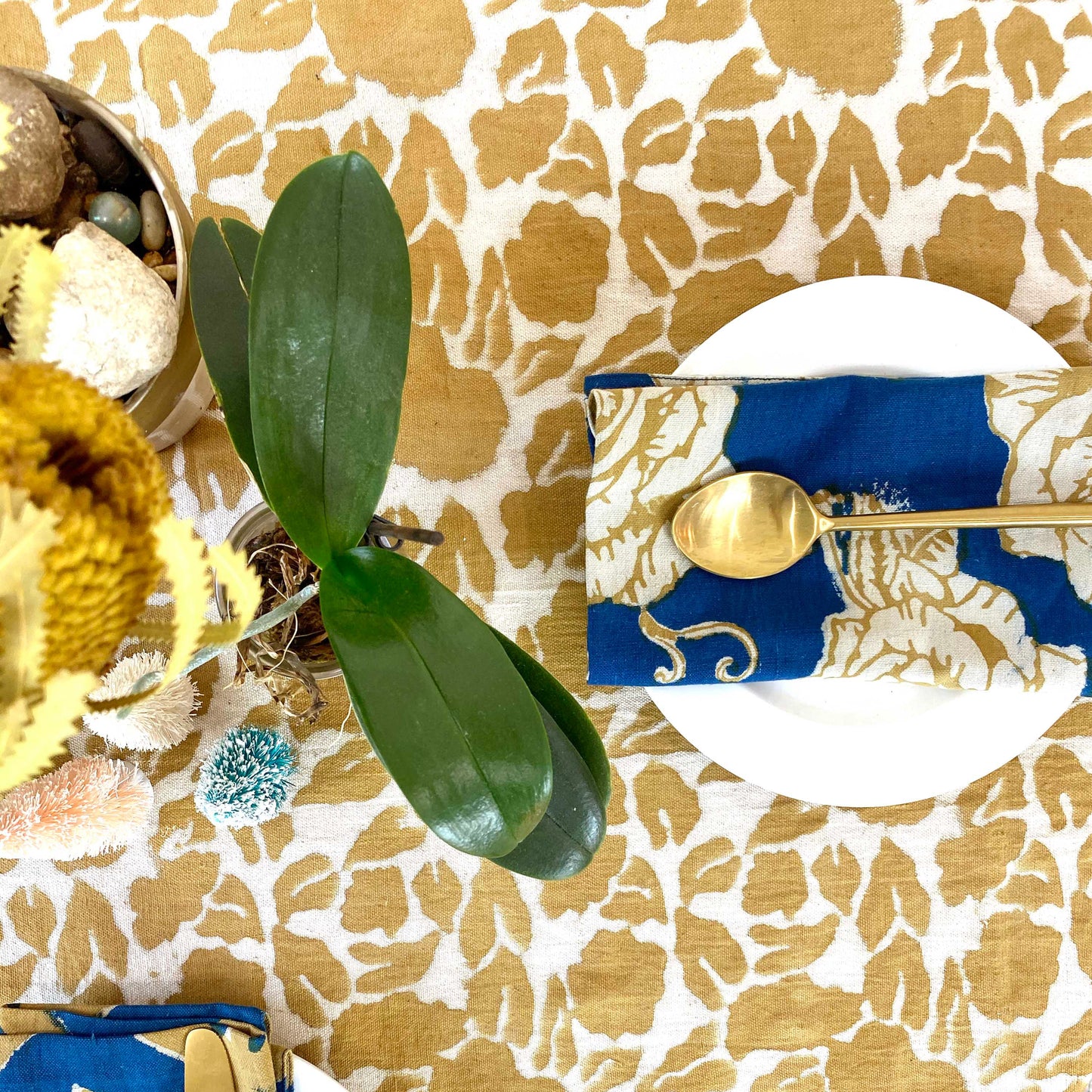 Hand Block Printed Tablecloth - Yan Mustard