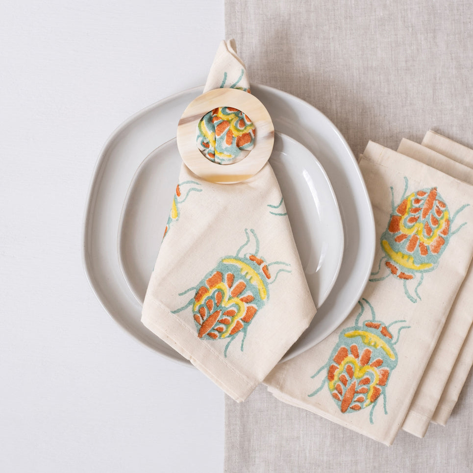 Hand Block Printed Napkin ~ Vernal Jewel Bug