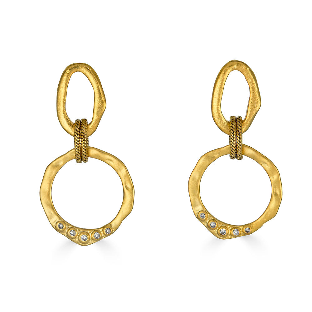 Large Gold Sculpted Circle Drop Earrings