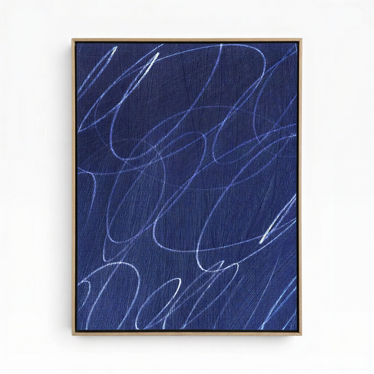 Gestural Marks in Deep Ocean Framed Wall Art