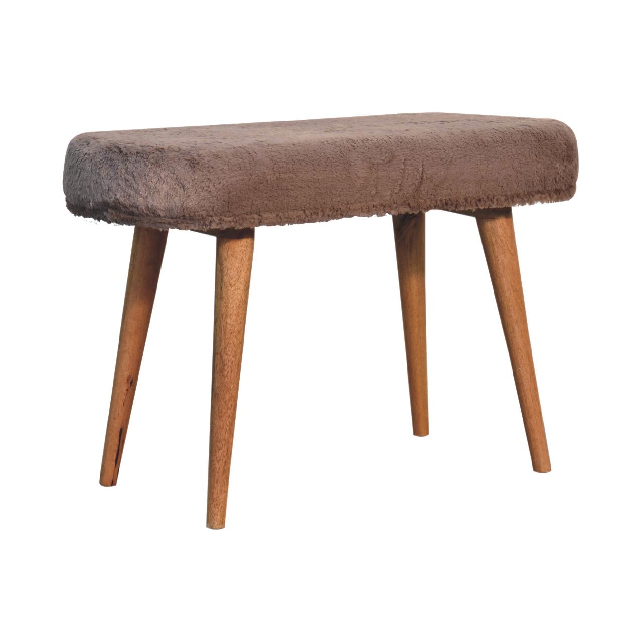 Solid Wood Faux Fur Fabric Bench