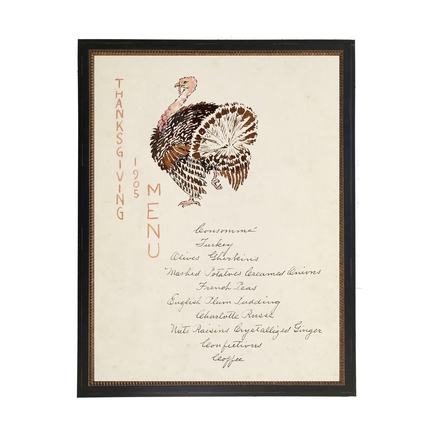 Vintage Thanksgiving Menu on a distressed bookplate background