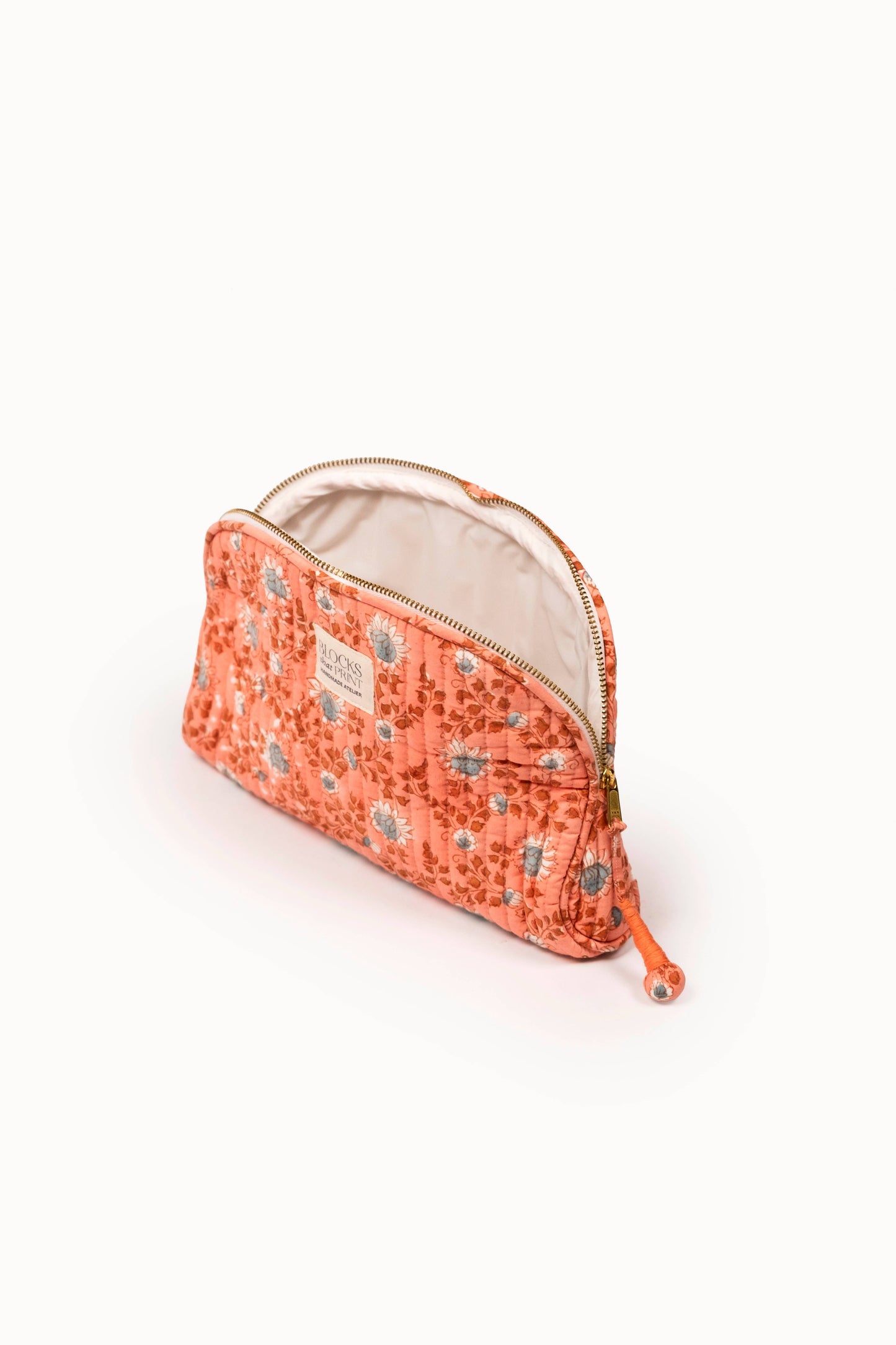 Medium Block Print Quilted Travel Pouch - Terracotta