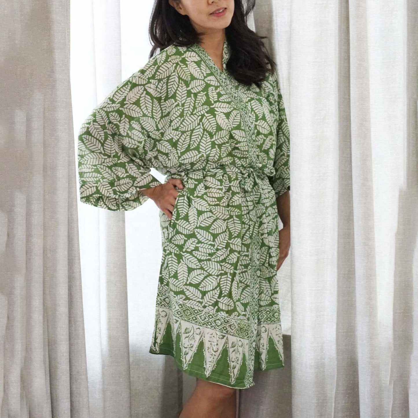 Handmade Batik Robe/ Kimono, Cotton Coffee Leaf