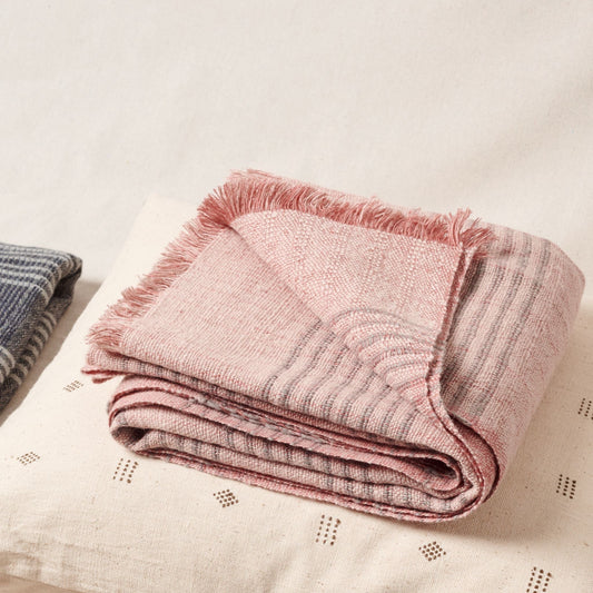 Silica Rose In Shades of Salmon Gray Stripes Pattern Soft Handwoven Merino Throw