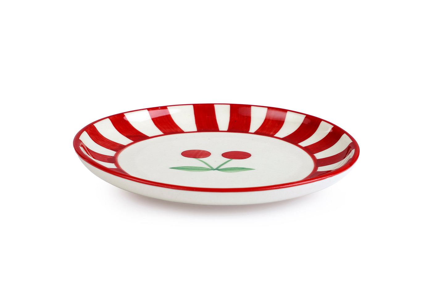 S/2 Ceramic Cherry Dessert Plate - Red