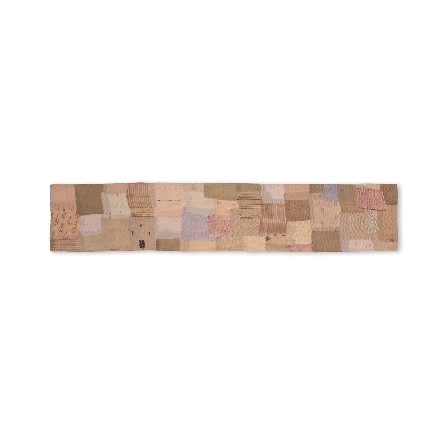 Mosaic Fray Patch Vintage Kantha Table Runner - Mushroom