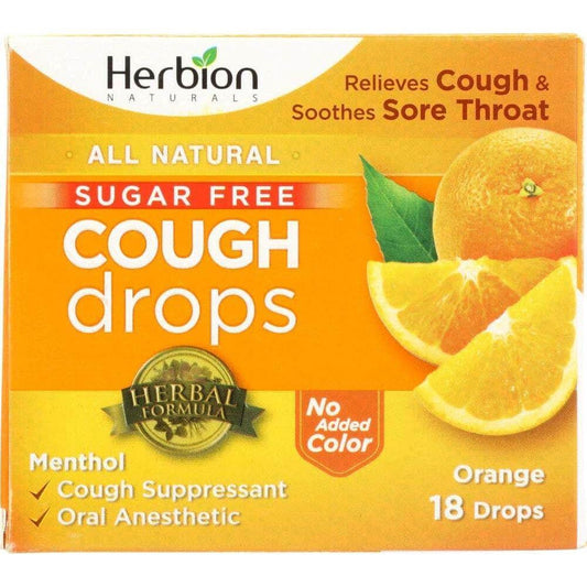 Herbion NATURALS: Cough Drops Orange No Sugar, 18 Tb