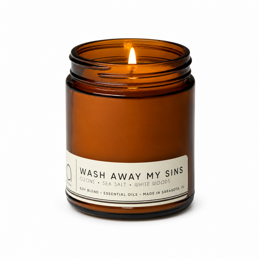Wash Away My Sins Soy Blend Candle — Sea Salt, Ocean & White Woods