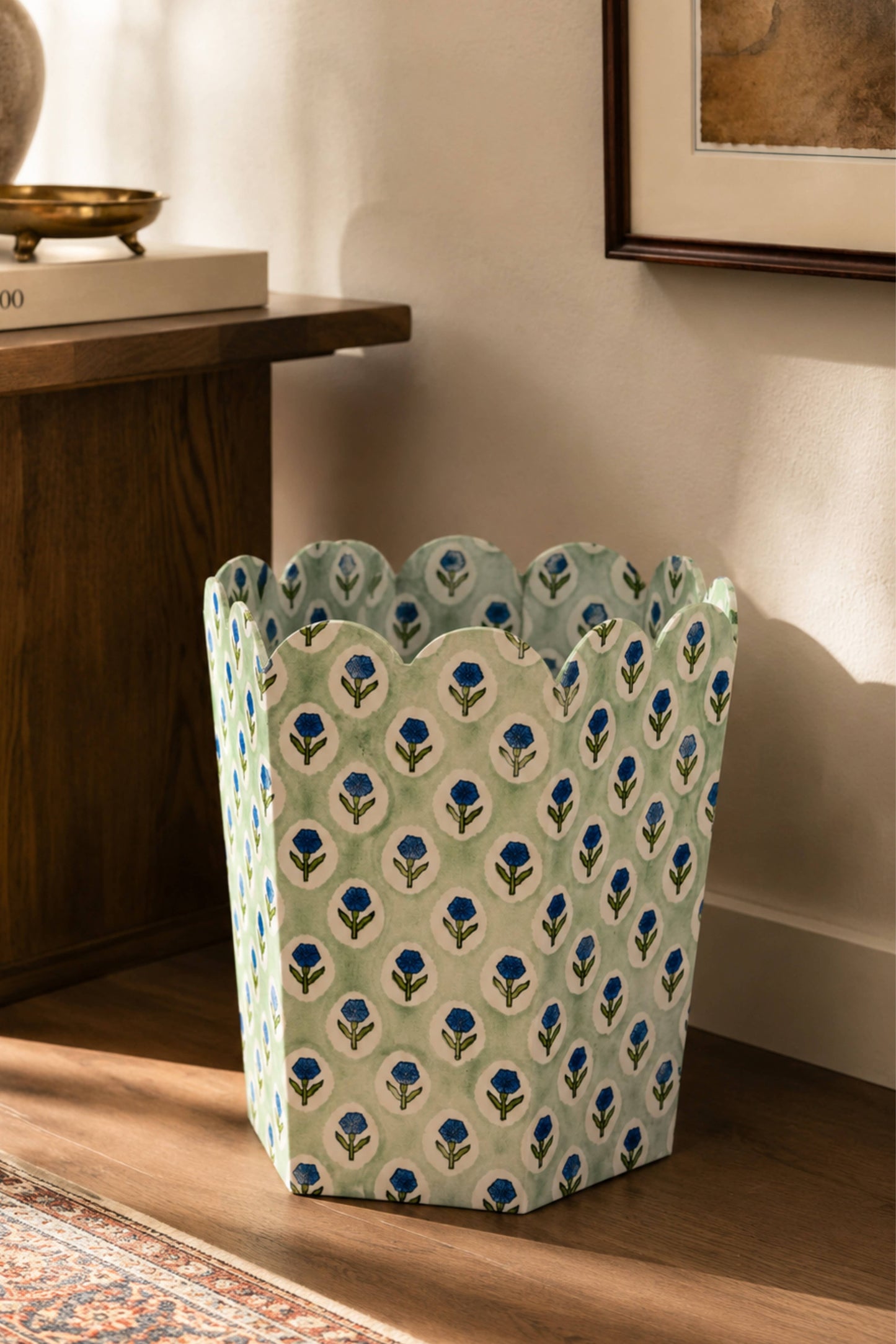 Block Print Storage /Waste Basket - Mint (Collapsible)