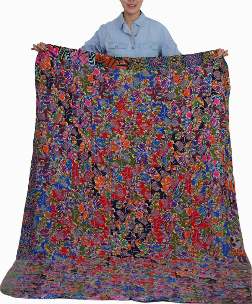 Handmade Reversible Printed Batik Quilt Blanket Throw, Quilt Patchwork, Upcycled, size 55 x 87 inches