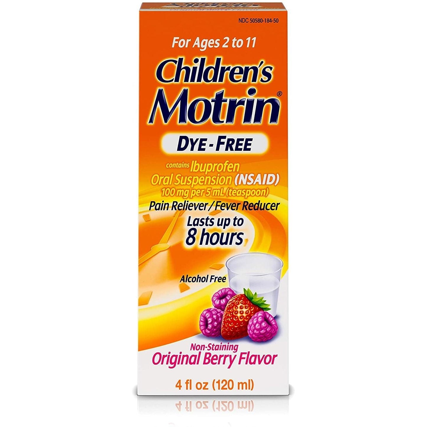 Motrin Children's Oral Suspension 100mg Ibuprofen Medicine, NSAID Fever Reducer & Pain Reliever For Minor Aches & Pains Due To Cold & Flu, Dye Free, Alcohol-Free, Berry Flavored, 4 Fl. Oz