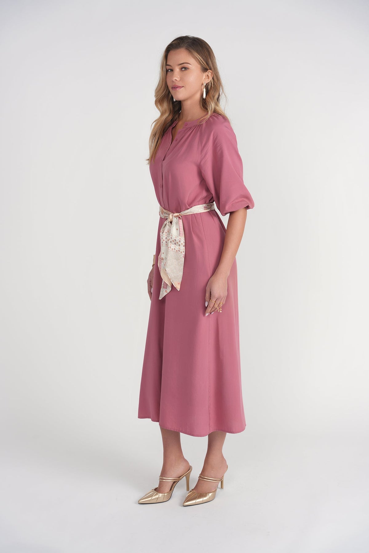 Bandana Waist Cotton Dress- Summer Rose