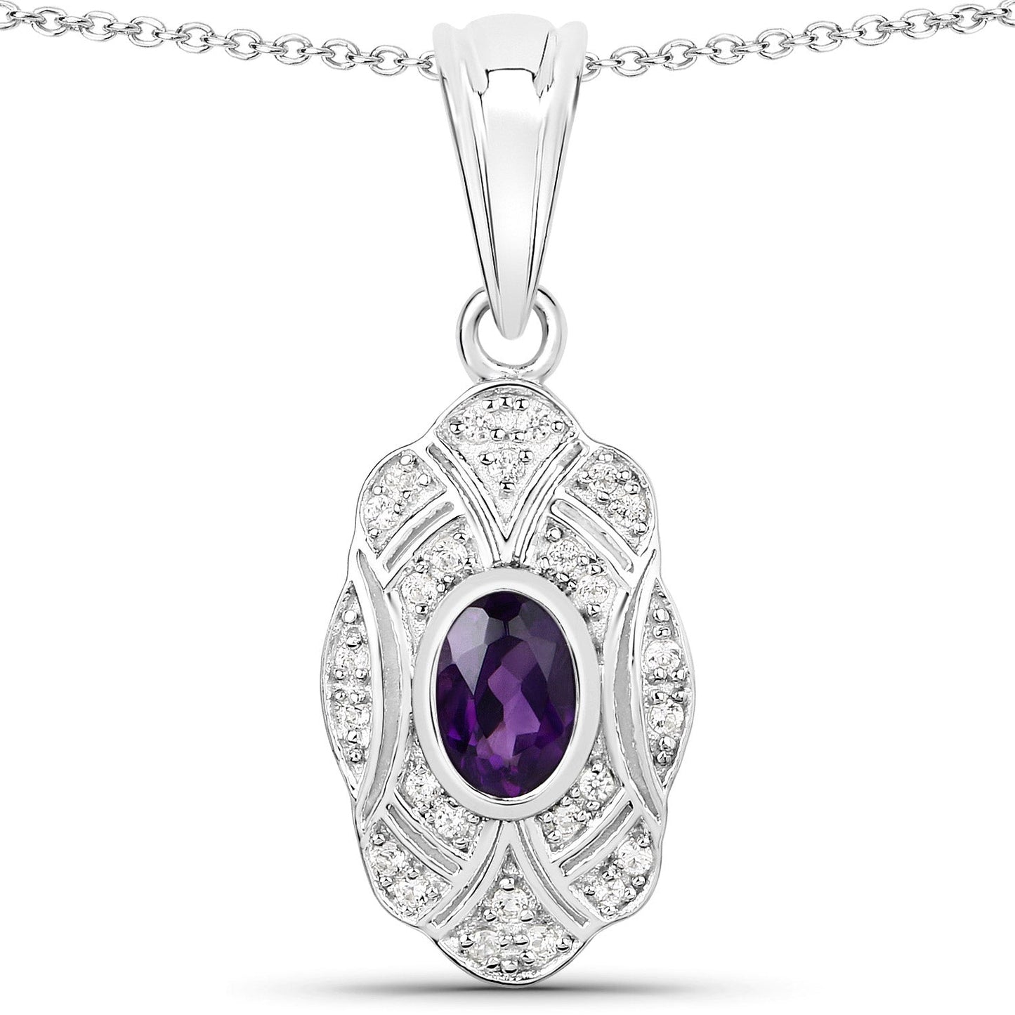 0.54 Carat Genuine Amethyst and White Topaz .925 Sterling Silver Pendant