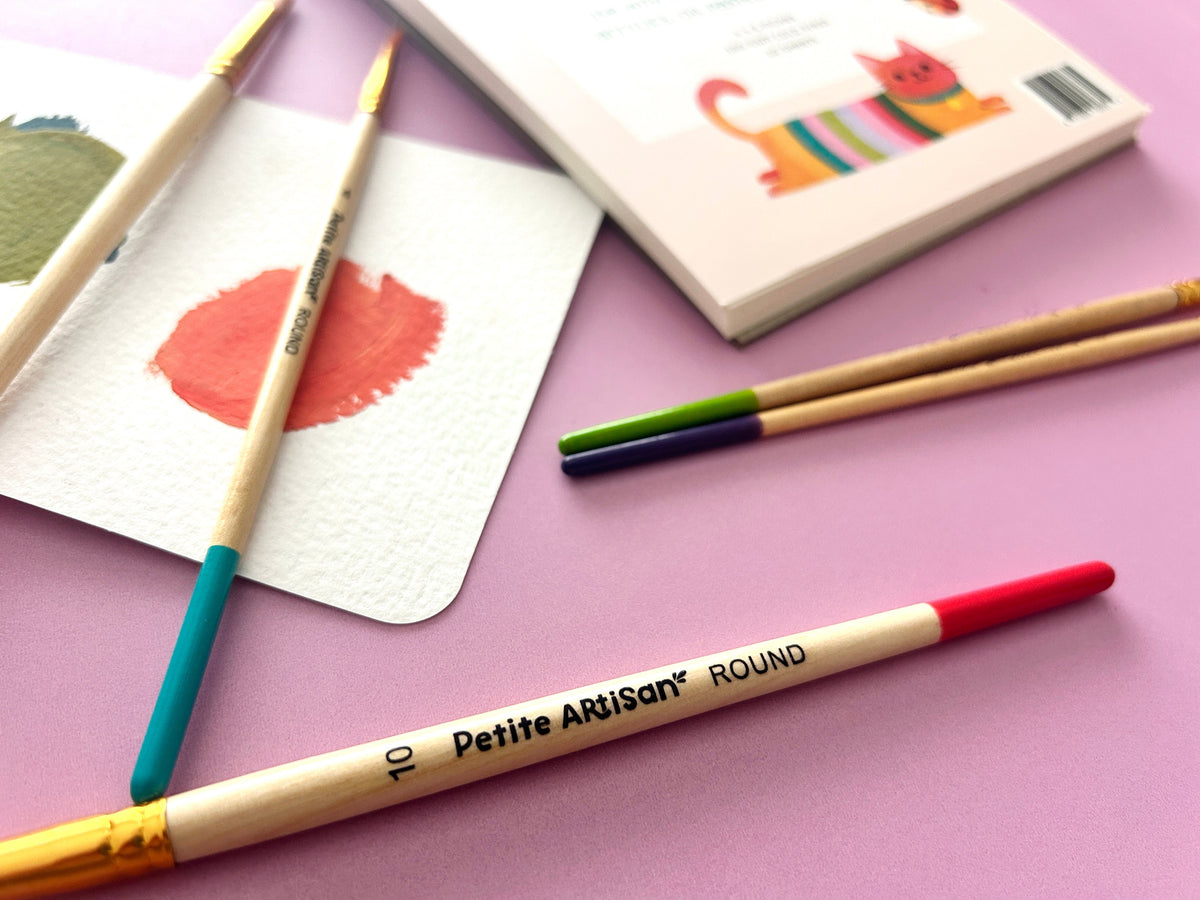 Five wood watercolor brushes sized and built for kid hands