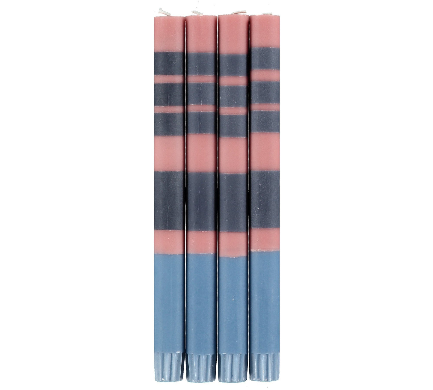 S/4 Striped Old Rose, Indigo and Pompadour Dinner Candles