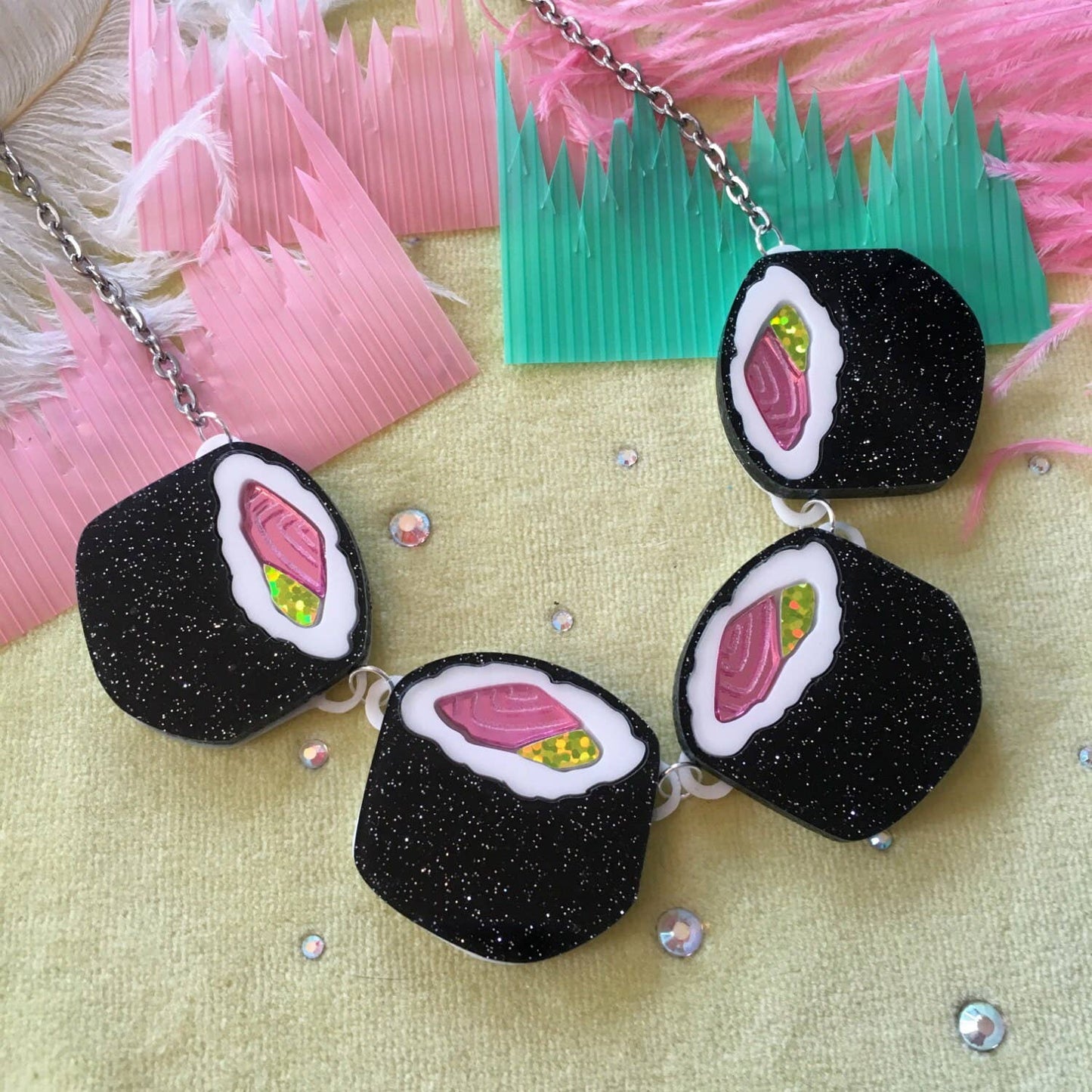 Glitter Sushi Roll Statement Necklace
