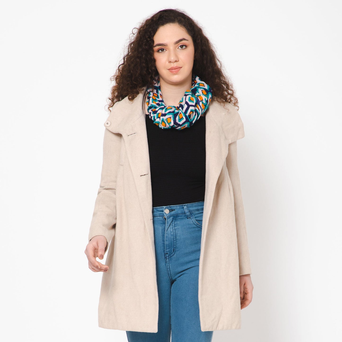 Pentagon Embroidered Scarf - Navy Blue