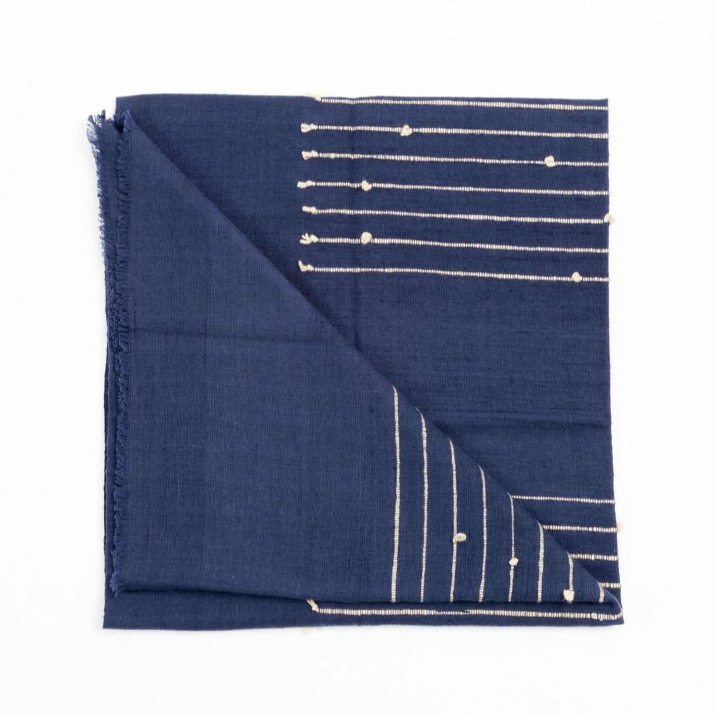 Rosewood Indigo With Hand Knotted Stripes Handloom Merino Throw