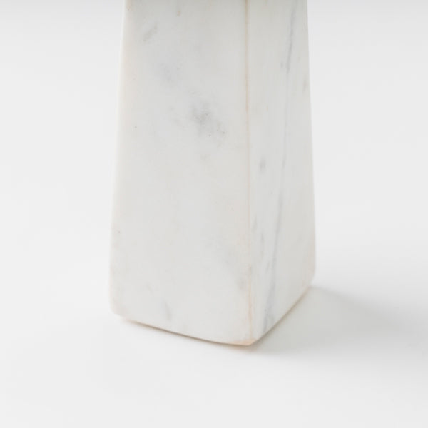 Tapered White Marble & Acacia Candleholder