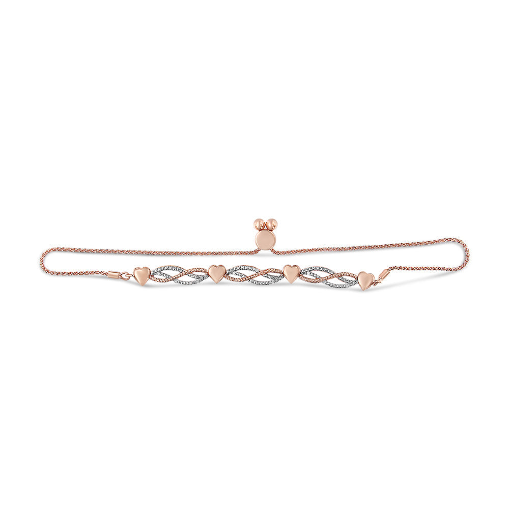 14K Rose Gold Plated .925 Sterling Silver Diamond Accent Layered Infinity Link and Heart Adjustable 4â€-10â€ Adjustable Bolo Bracelet (I-J Color, I3 Clarity)