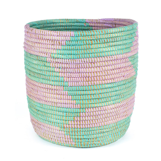 Aqua and Lavender Herringbone Bath Bin Basket