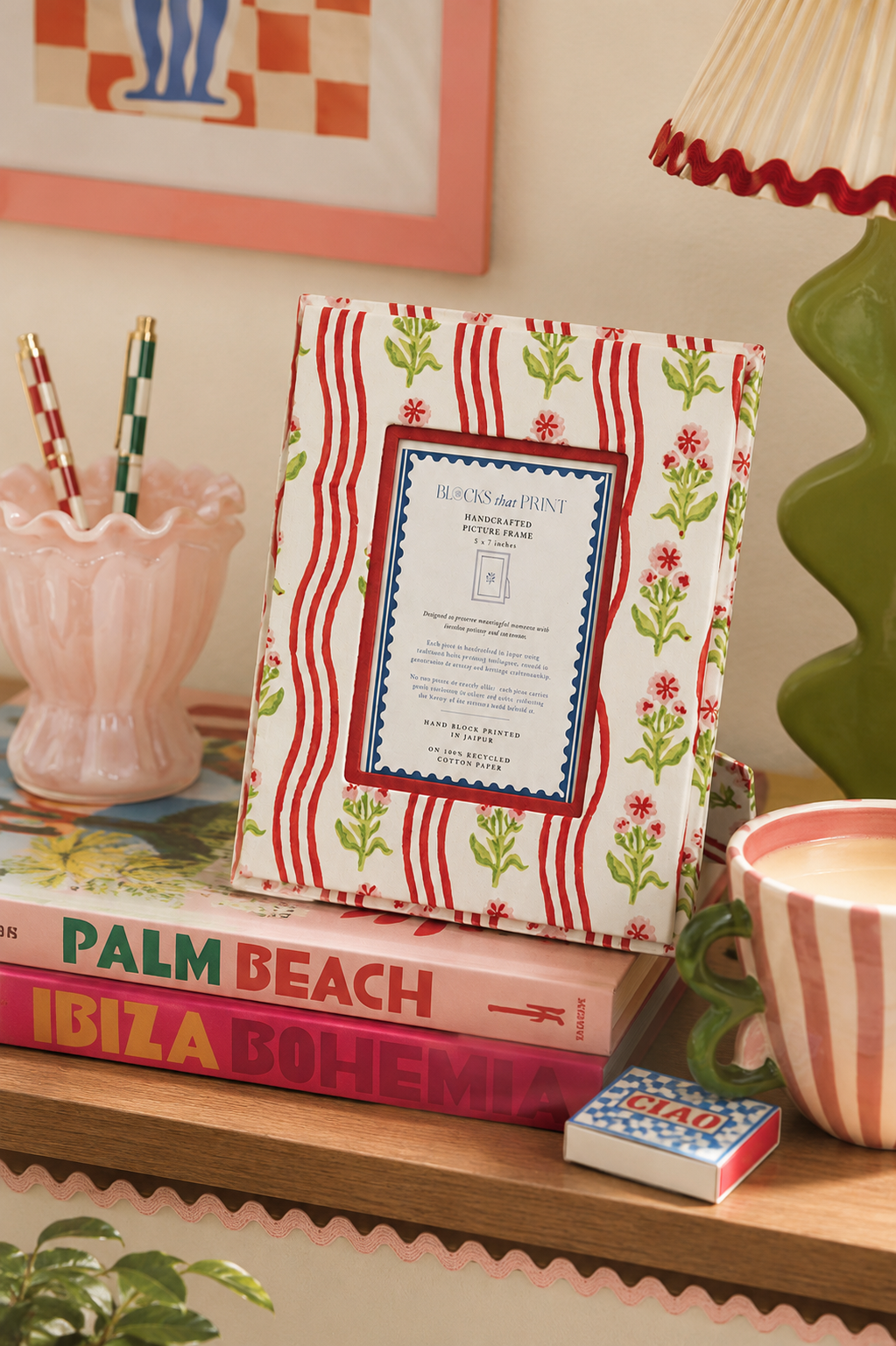 Medium Block Print Photo Frame (4 x 6) - Holly & Berry