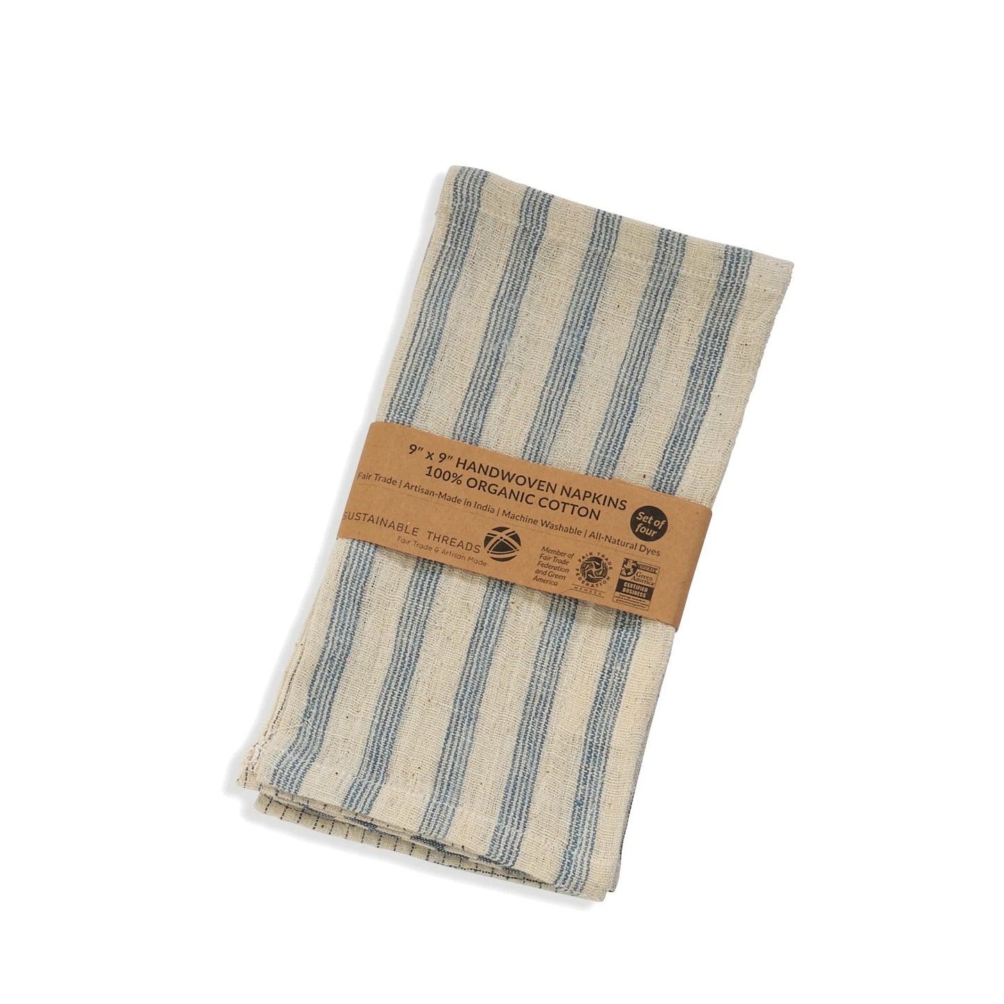 MELANGE Handwoven Organic Cotton Napkins – Set of 4. Cotton – Fair Trade – Artisan Made
