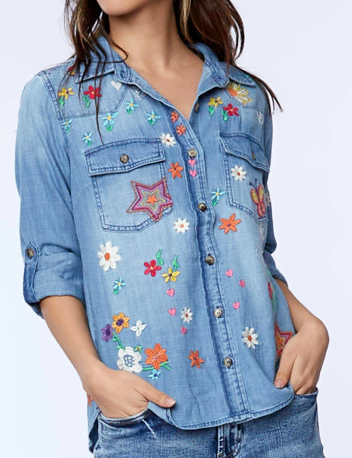 Sketchbook Embroidered Denim Shirt