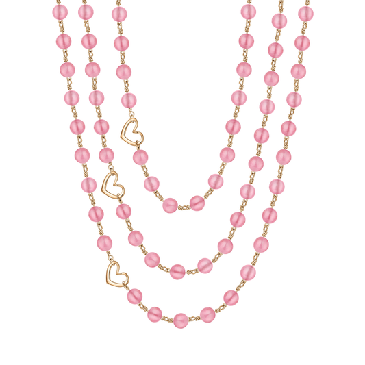 Rosado Pink Glass 3-Layer Socialite Necklace | Magnetic Clasp