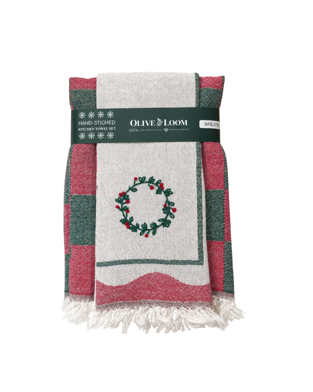 Wreath Hand-Stitched Tea Towel Set