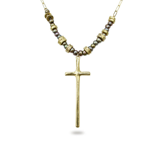 Grounded Bronze Cross Necklace