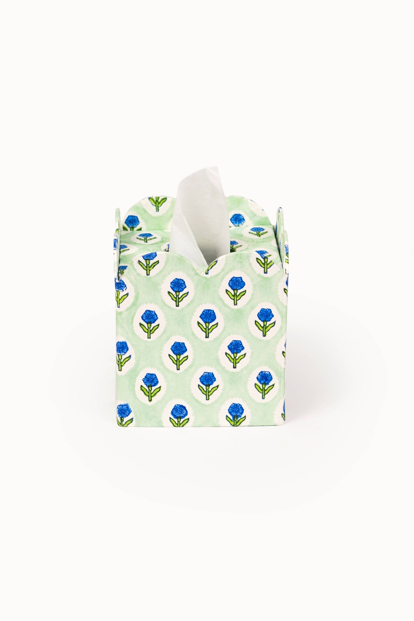 Block Print Tissue Box Cover- Mint (Collapsible)