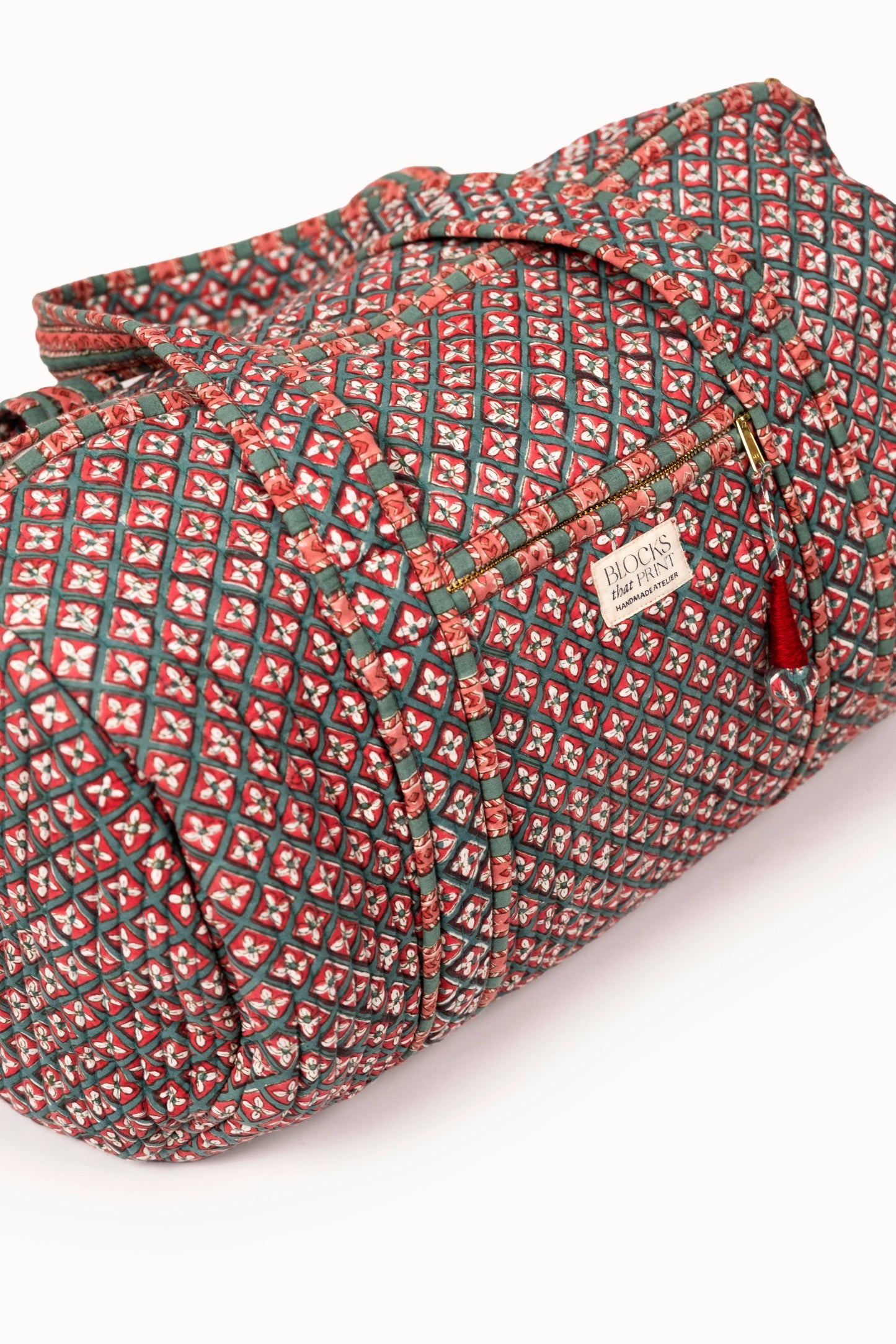 Holly & Berry Crimson Block Print Quilted Duffle Bag