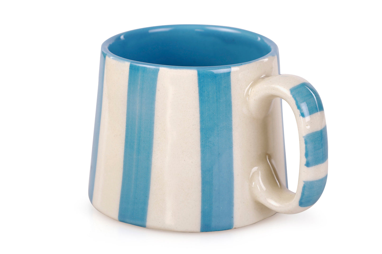 Ceramic Aqua Blue Stripe  Coffee cup - 3.5 x 2.5 Inches ( Set of 2 )