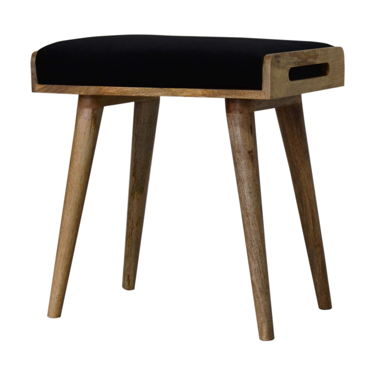 Black Upholstered Velvet Tray Style Footstool, Light Brown