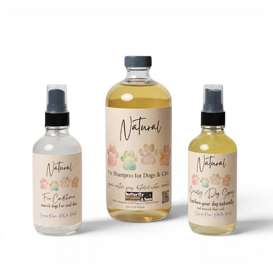 Natural Pet Care Kit | Organic Dog Shampoo, Paw Balm & Fur Conditioning Spray